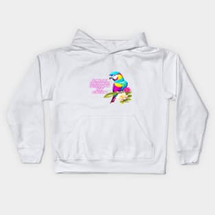 Colorful Parrot with Inspirational Quote and Flower Design Kids Hoodie